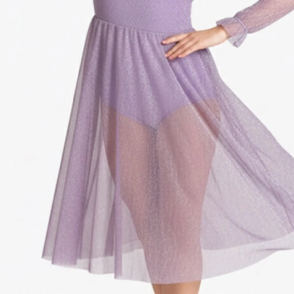 CM Double platinum 2‎ piece Lilac Shimmer Mesh Lyrical Dance Costume Long Sleeve